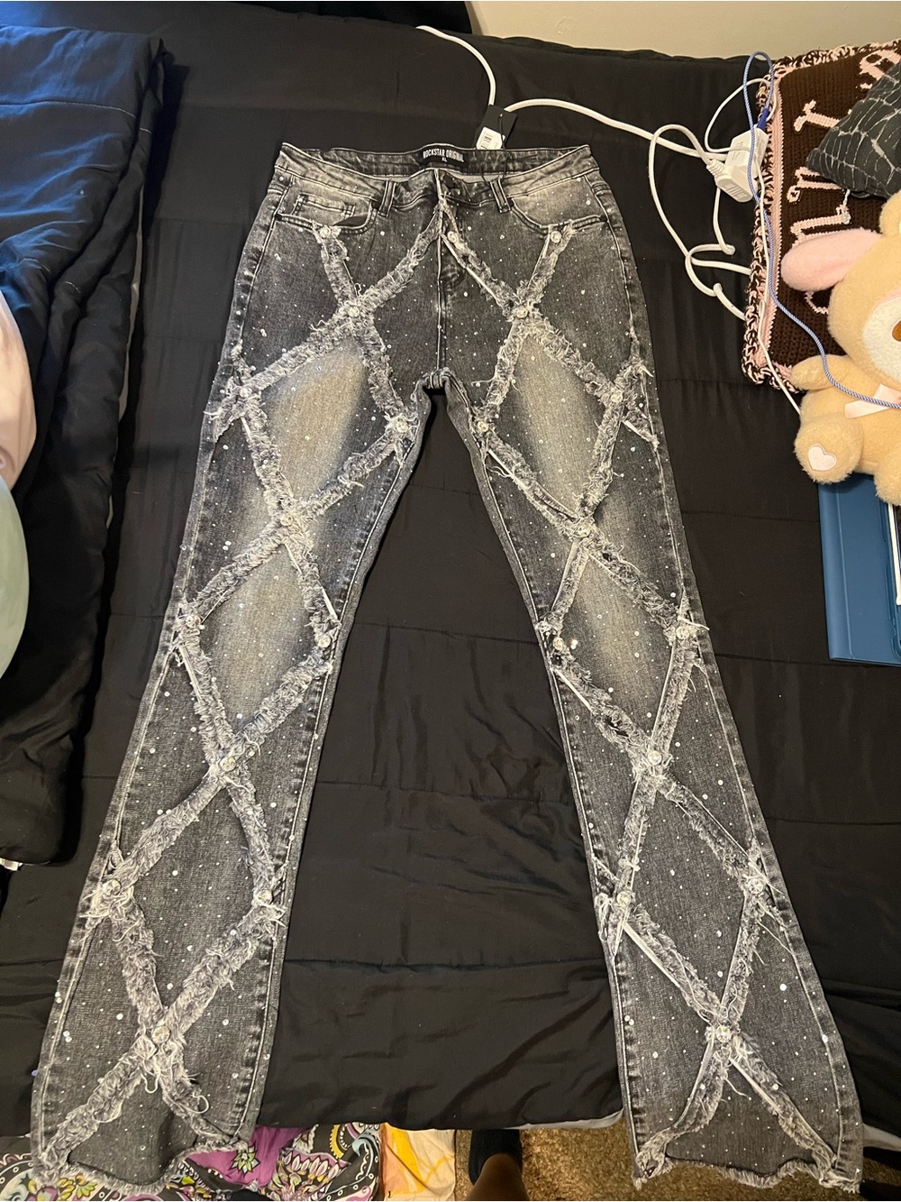 Rockstar Original Rhinestone Stacked Flare Jeans
